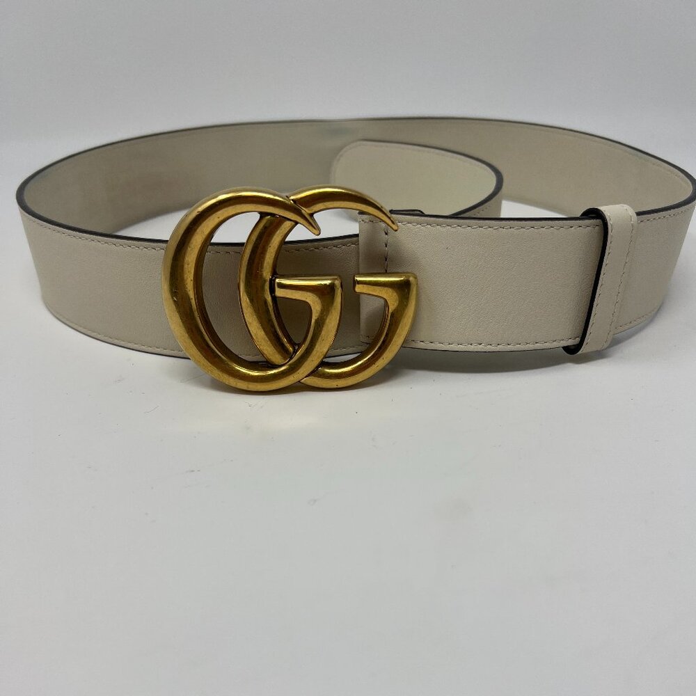Gucci Cream 100% Leather GG Marmont Wide Belt 85 / 34